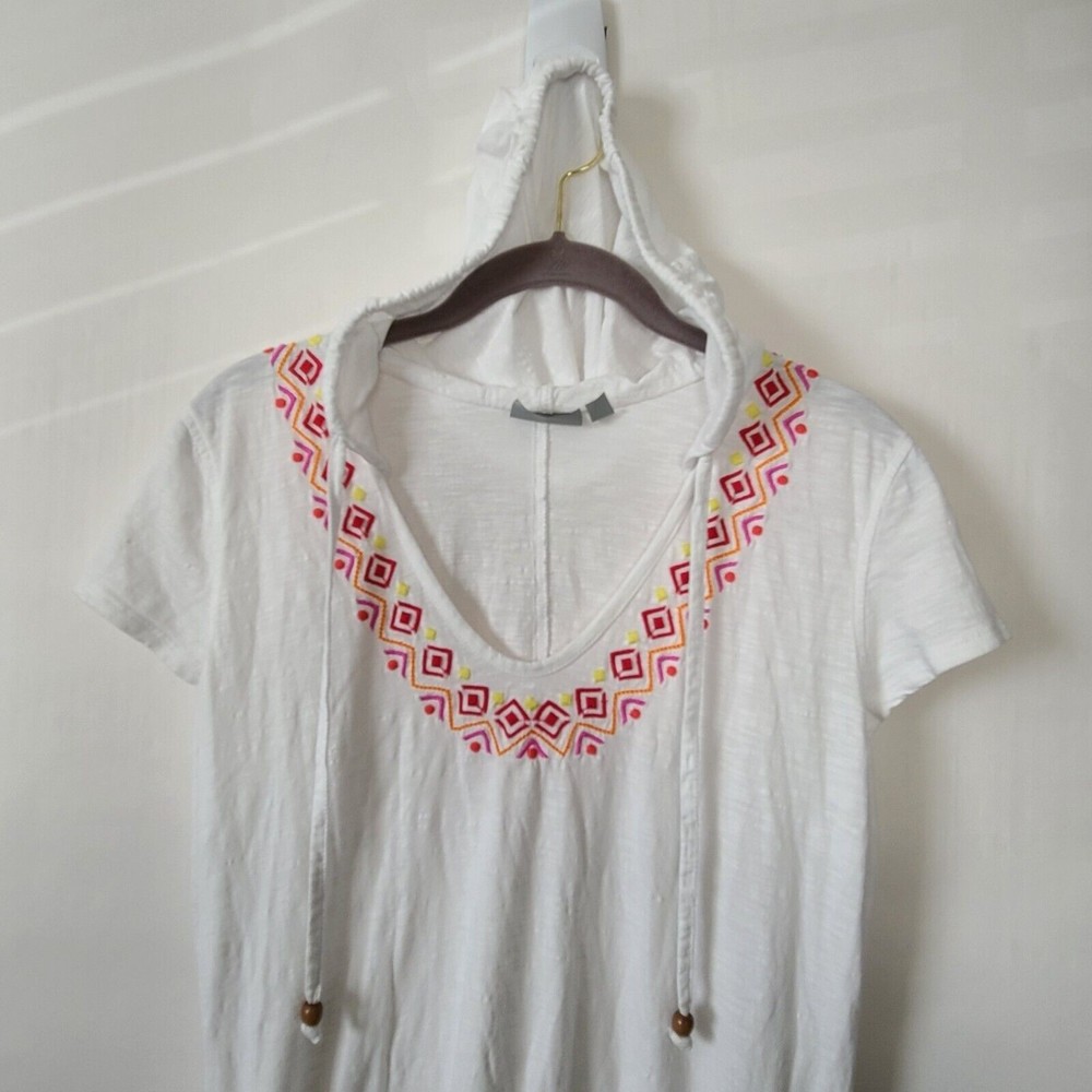 Athleta La Tara Tunic Top Size M White Embroidered Hooded Drop Waist Pockets EUC - Picture 4 of 10